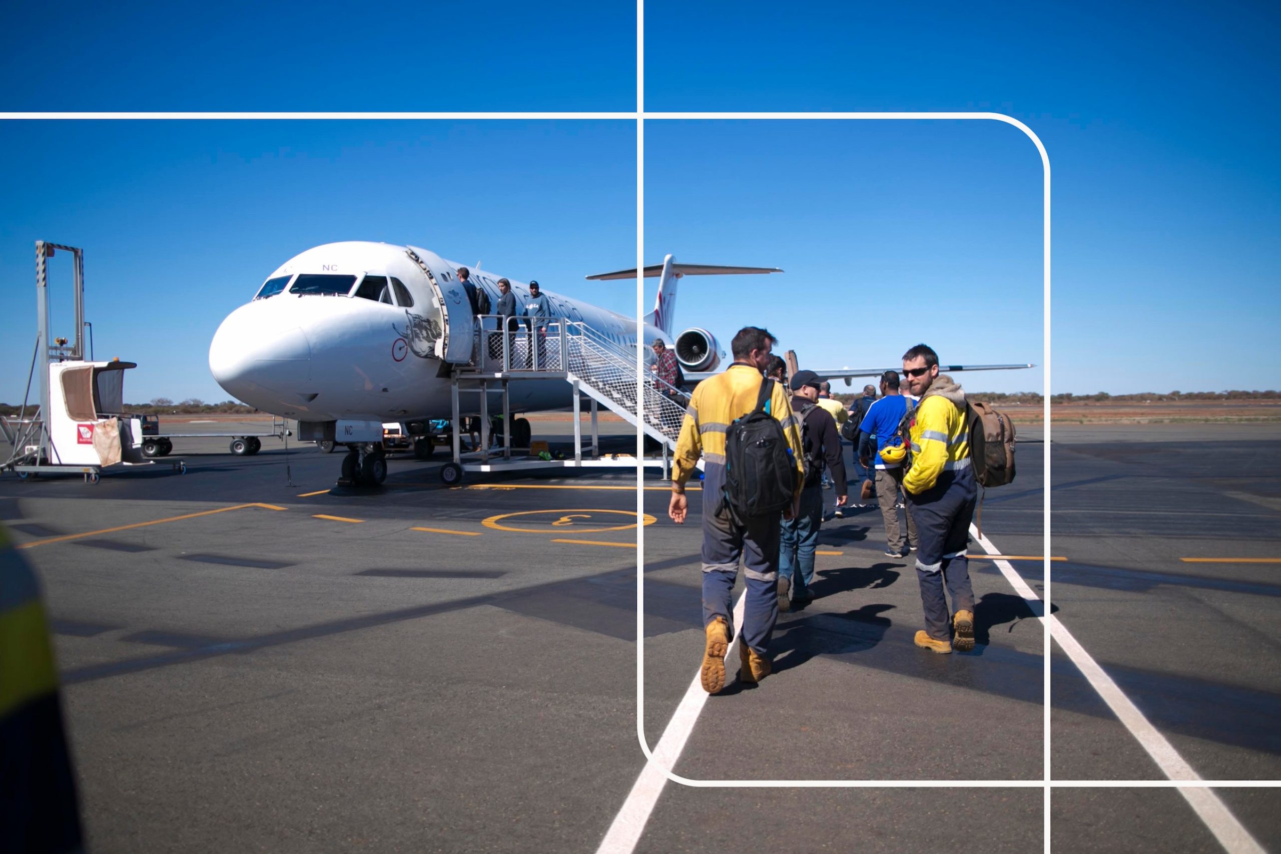 Workers boarding a plane